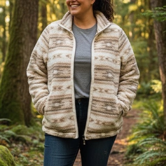 Old Navy Jackets & Blazers - Southwestern Sherpa Zip Hoodie Boho Aztec Geometric Soft Girl Beige Cream Cozy